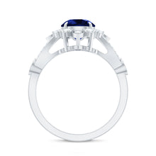 Load image into Gallery viewer, Certified 2.7 Carat Lab Grown Blue Sapphire Flower Engagement Ring with Diamond