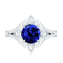 Load image into Gallery viewer, Certified 2.7 Carat Lab Grown Blue Sapphire Flower Engagement Ring with Diamond