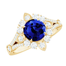 Load image into Gallery viewer, Certified 2.7 Carat Lab Grown Blue Sapphire Flower Engagement Ring with Diamond
