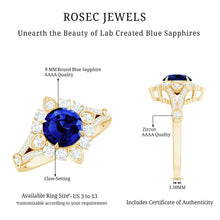 Load image into Gallery viewer, Certified 2.7 Carat Lab Grown Blue Sapphire Flower Engagement Ring with Diamond