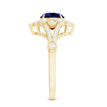 Load image into Gallery viewer, Certified 2.7 Carat Lab Grown Blue Sapphire Flower Engagement Ring with Diamond