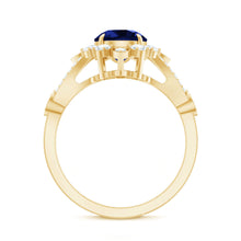 Load image into Gallery viewer, Certified 2.7 Carat Lab Grown Blue Sapphire Flower Engagement Ring with Diamond
