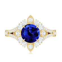 Load image into Gallery viewer, Certified 2.7 Carat Lab Grown Blue Sapphire Flower Engagement Ring with Diamond