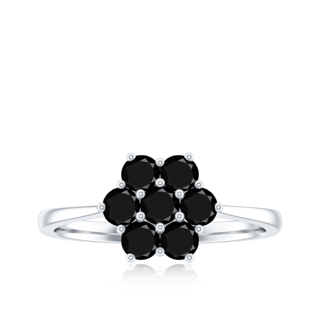 Genuine Black Onyx Flower Engagement Ring With Certificate