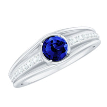 Load image into Gallery viewer, 1 CT Created Blue Sapphire and Diamond Classic Engagement Ring