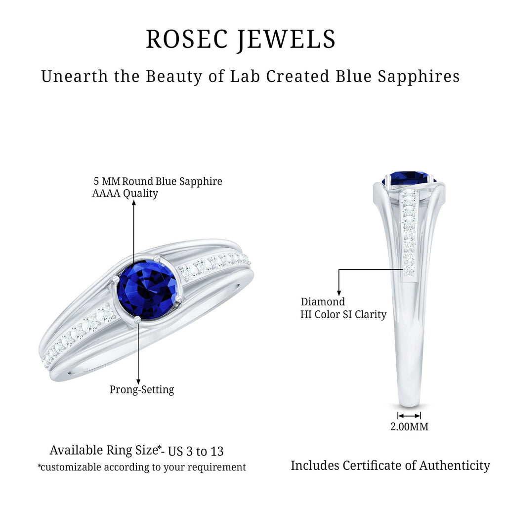 1 CT Created Blue Sapphire and Diamond Classic Engagement Ring