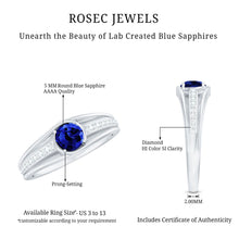 Load image into Gallery viewer, 1 CT Created Blue Sapphire and Diamond Classic Engagement Ring