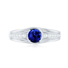 Load image into Gallery viewer, 1 CT Created Blue Sapphire and Diamond Classic Engagement Ring