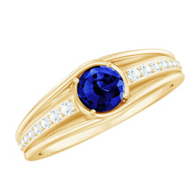 Load image into Gallery viewer, 1 CT Created Blue Sapphire and Diamond Classic Engagement Ring