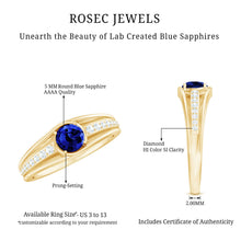 Load image into Gallery viewer, 1 CT Created Blue Sapphire and Diamond Classic Engagement Ring