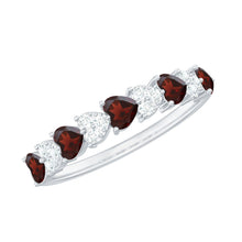 Load image into Gallery viewer, Natural Garnet Diamond Heart Eternity Ring in East West Style