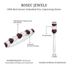 Load image into Gallery viewer, Natural Garnet Diamond Heart Eternity Ring in East West Style