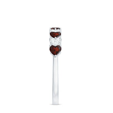 Load image into Gallery viewer, Natural Garnet Diamond Heart Eternity Ring in East West Style