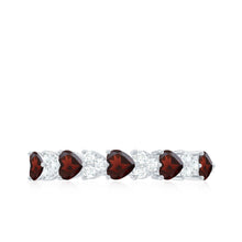 Load image into Gallery viewer, Natural Garnet Diamond Heart Eternity Ring in East West Style