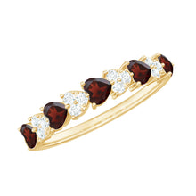 Load image into Gallery viewer, Natural Garnet Diamond Heart Eternity Ring in East West Style