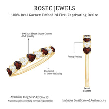 Load image into Gallery viewer, Natural Garnet Diamond Heart Eternity Ring in East West Style