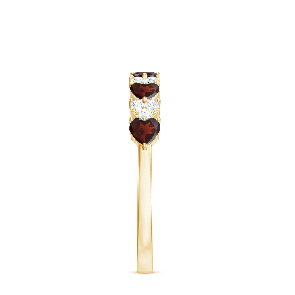 Natural Garnet Diamond Heart Eternity Ring in East West Style