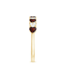 Load image into Gallery viewer, Natural Garnet Diamond Heart Eternity Ring in East West Style