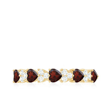 Load image into Gallery viewer, Natural Garnet Diamond Heart Eternity Ring in East West Style