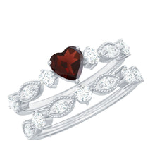 Load image into Gallery viewer, Natural Garnet Diamond Heart Engagement Ring with Wedding Band
