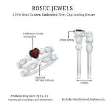 Load image into Gallery viewer, Natural Garnet Diamond Heart Engagement Ring with Wedding Band