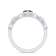 Load image into Gallery viewer, Natural Garnet Diamond Heart Engagement Ring with Wedding Band