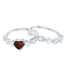 Load image into Gallery viewer, Natural Garnet Diamond Heart Engagement Ring with Wedding Band
