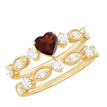 Load image into Gallery viewer, Natural Garnet Diamond Heart Engagement Ring with Wedding Band