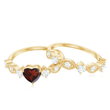 Load image into Gallery viewer, Natural Garnet Diamond Heart Engagement Ring with Wedding Band