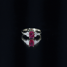 Load image into Gallery viewer, 0.75 Carat Emerald Cut Lab Created Ruby and Diamond Promise Ring in Silver