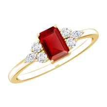 Load image into Gallery viewer, 0.75 Carat Emerald Cut Lab Created Ruby and Diamond Promise Ring in Silver