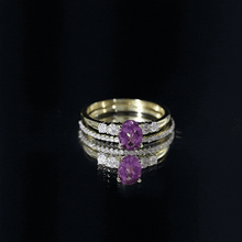 Load image into Gallery viewer, Genuine Rhodolite Oval Engagement Ring with Diamond Wedding Band