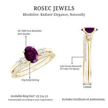 Load image into Gallery viewer, Genuine Rhodolite Oval Engagement Ring with Diamond Wedding Band