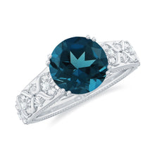 Load image into Gallery viewer, 8mm Round London Blue Topaz Vintage Engagement Ring with Certificate