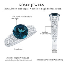 Load image into Gallery viewer, 8mm Round London Blue Topaz Vintage Engagement Ring with Certificate