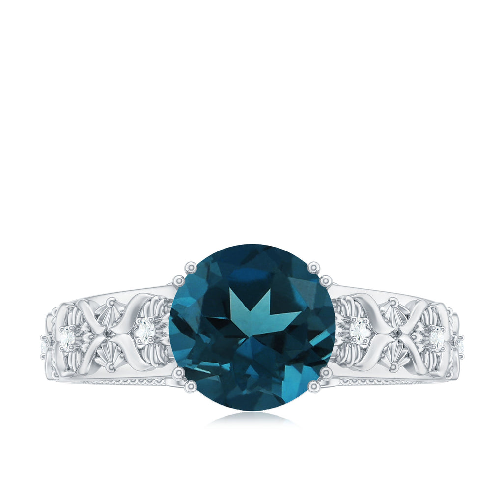 8mm Round London Blue Topaz Vintage Engagement Ring with Certificate