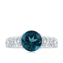 Load image into Gallery viewer, 8mm Round London Blue Topaz Vintage Engagement Ring with Certificate