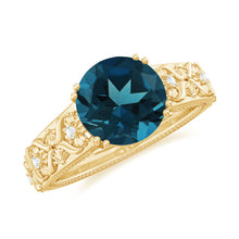 Load image into Gallery viewer, 8mm Round London Blue Topaz Vintage Engagement Ring with Certificate