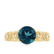 Load image into Gallery viewer, 8mm Round London Blue Topaz Vintage Engagement Ring with Certificate