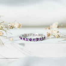 Load image into Gallery viewer, Natural Amethyst Eternity Wedding Band in Gold Plated Silver