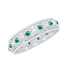 Load image into Gallery viewer, Vintage Looking Lab Grown Emerald Wedding Band for Women