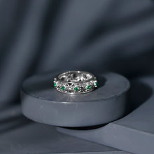 Load image into Gallery viewer, Vintage Looking Lab Grown Emerald Wedding Band for Women