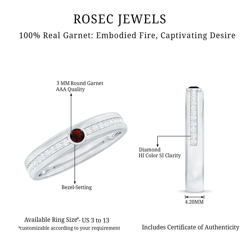 Natural Garnet Diamond Wide Wedding Band