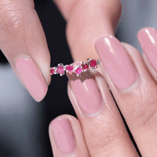 Load image into Gallery viewer, Minimal Ruby Half Eternity Ring with Diamond