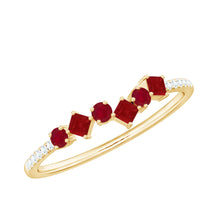 Load image into Gallery viewer, Minimal Ruby Half Eternity Ring with Diamond