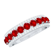 Load image into Gallery viewer, Lab Created Ruby and Diamond Wedding Anniversary Band with Certificate