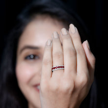 Load image into Gallery viewer, Lab Created Ruby and Diamond Wedding Anniversary Band with Certificate