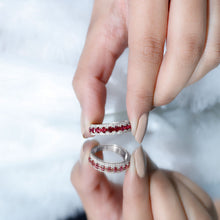 Load image into Gallery viewer, Lab Created Ruby and Diamond Wedding Anniversary Band with Certificate