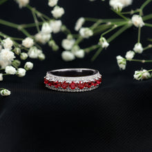Load image into Gallery viewer, Lab Created Ruby and Diamond Wedding Anniversary Band with Certificate