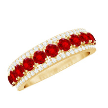 Load image into Gallery viewer, Lab Created Ruby and Diamond Wedding Anniversary Band with Certificate